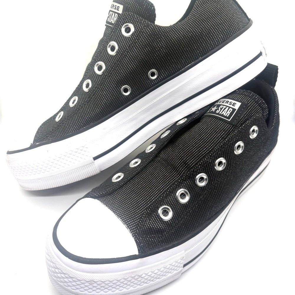 Converse Slip-On Platform Sneakers in Black with White Sole